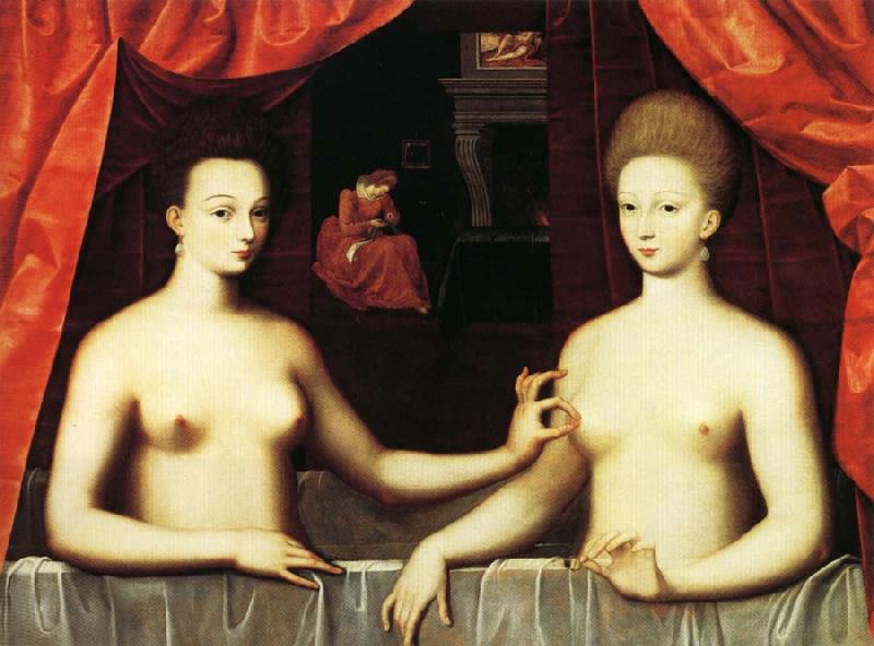 unknow artist Gabrielle d'Estrees and Her Sister,the Duchesse de Villars Sweden oil painting art